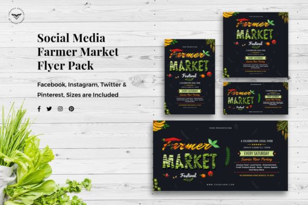 有机蔬菜市场社交媒体品牌广告模板第一素材精选套装 Social Media Templates Organic Market﻿ Pack