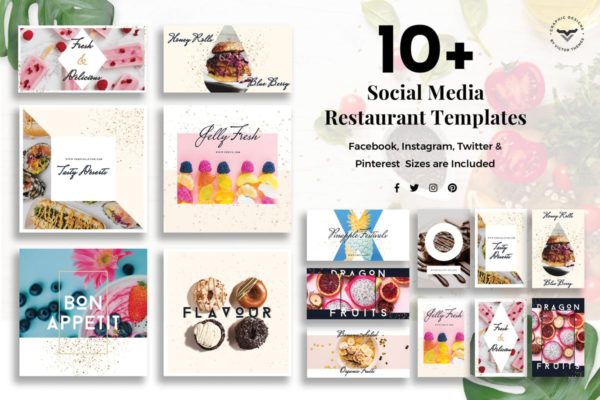 10+社交媒体西餐厅品牌宣传广告模板蚂蚁素材精选 Social Media Restaurant Templates