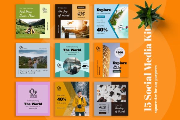 假日旅行主题社交媒体促销广告设计模板蚂蚁素材精选 Sava – Travel Social Media Kit