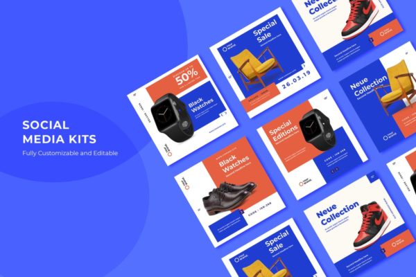 社交媒体电商促销广告设计模板蚂蚁素材精选套装v25 ADL Social Media Kit.25