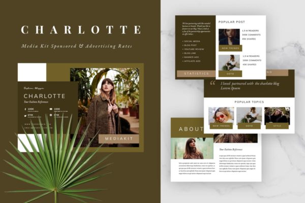 优雅时尚社交媒体博客媒体设计素材包v1 Charlotte – Media Kit  & Sponsorship