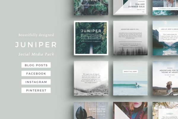 社交媒体Banner＆贴图＆版式设计模板第一素材精选合集 J U N I P E R Social Media BUNDLE
