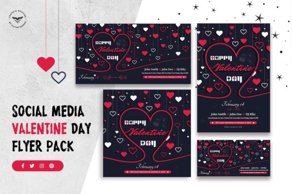 情人节社交媒体贴图海报Banner设计模板第一素材精选 Valentines Day Social Media Template