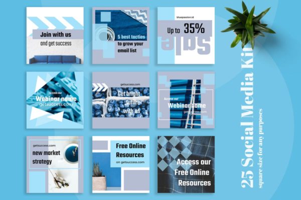 自媒体品牌宣传设计物料素材包 Blue Passion Social Media Kit