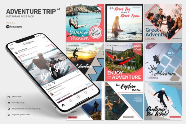 [冒险之旅]Instagram旅游社交推广设计素材包v1 Adventure Trip – Instagram Post vol. 01