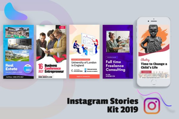 2019年潮流趋势创意Instagram品牌故事设计模板蚂蚁素材精选 Creative Instagram Stories Kit 2019