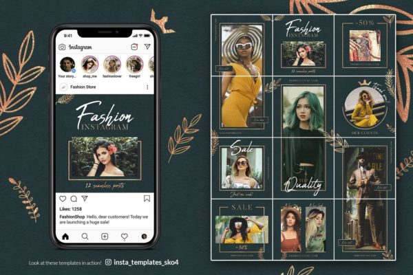 优雅时尚Instagram社交贴图设计模板第一素材精选素材 Elegant Fashion – Instagram Puzzle