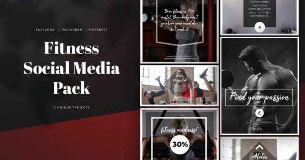 健身主题自媒体社交媒体广告设计素材 Fitness Social Media Pack