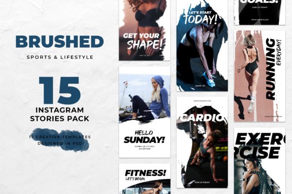 健身房社交营销Instagram品牌故事设计模板第一素材精选 Gym and Fitness Brush Instagram Stories