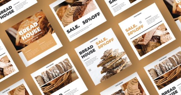 自媒体社交媒体面包烘培品牌广告设计模板蚂蚁素材精选AI&EPS SRTP – Social Media Kit.102