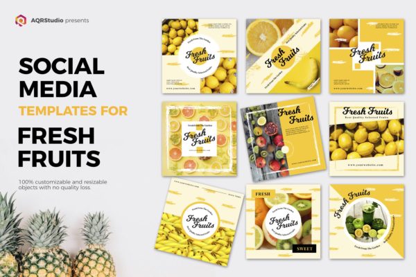 新鲜蔬果生鲜品牌社交媒体Banner图设计模板蚂蚁素材精选 Fresh Fruit Media Banners