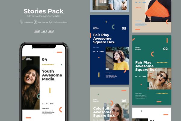社交媒体自媒体品牌故事设计素材v7 SRTP – Stories Pack. v7