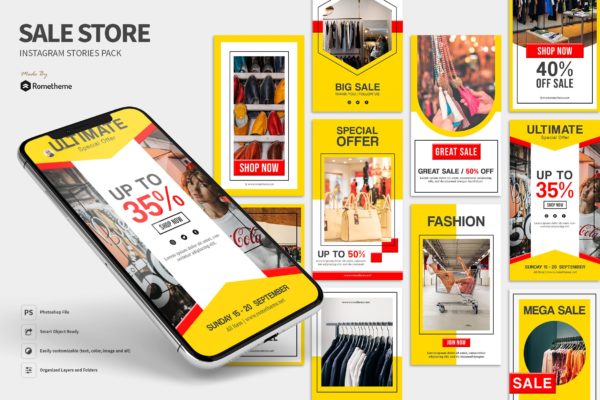 网上商城促销活动Instagram社交推广设计素材包 Sale Store – Instagram Stories Pack