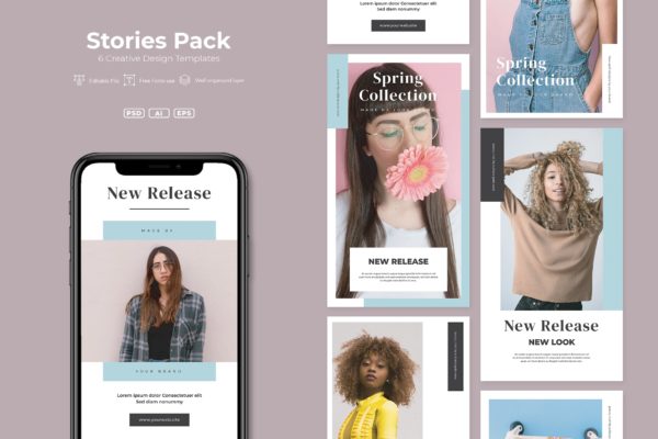 时尚品牌故事形象社交营销推广设计模板蚂蚁素材精选v14 AFR – Stories Pack.v14