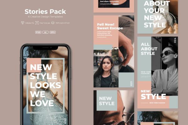 高端服装品牌故事设计营销推广设计模板第一素材精选v17 AFR – Stories Pack.v17