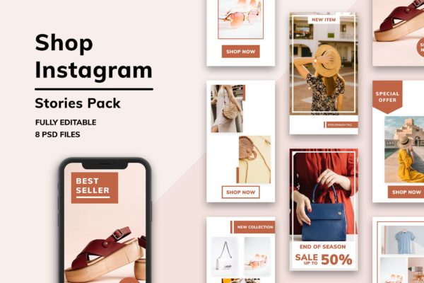 Instagram社交电商品牌故事设计素材包 Shop Instagram Stories Pack
