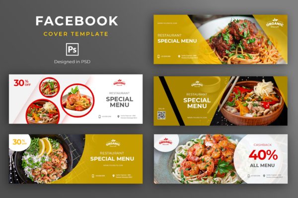 餐厅美食品牌推广Facebook主页封面设计模板第一素材精选 Food and Resto Facebook Cover Template