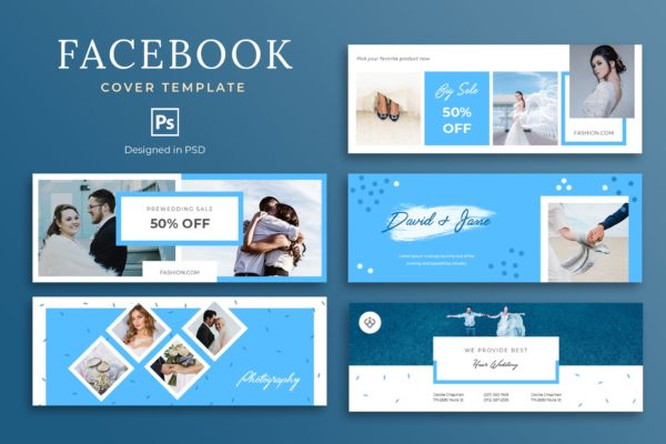婚纱品牌Facebook营销推广主页封面设计模板蚂蚁素材精选 Wedding Facebook Cover Template