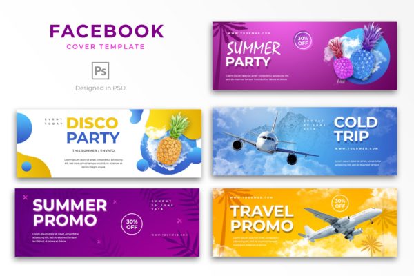夏天主题活动推广Facebook主页封面设计模板蚂蚁素材精选 Summer Facebook Cover Template