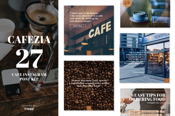 咖啡品牌Instagram社交推广设计素材包 CAFEZIO – Instagram Post Kit