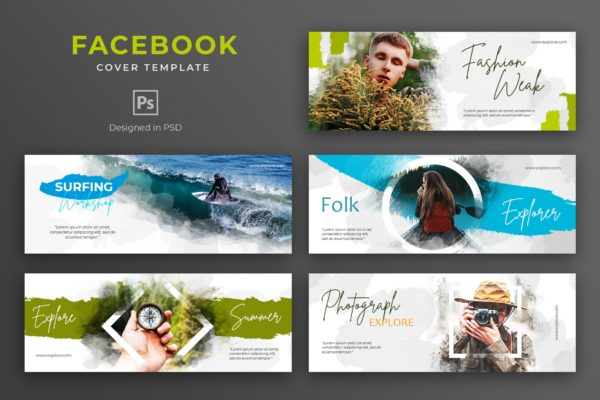 水彩画设计风格Facebook主页封面设计模板蚂蚁素材精选 Watercolor Facebook Cover Template