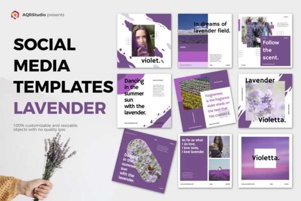 薰衣草配色社交媒体广告Banner图设计模板第一素材精选 Lavender Social Media Banners