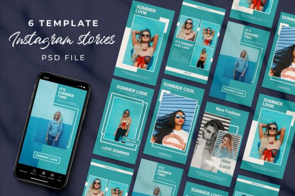 6款Instagram社交品牌故事推广设计素材包v2 6 Blue Instagram Stories Vol.02