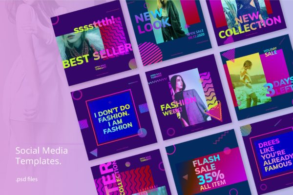 时尚行业主题渐变设计风格社交媒体推广设计素材 Social Media Kit Fashion Gradient