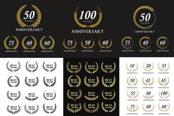 荣誉徽章/周年纪念徽章模板第一素材精选套装 Anniversary Emblems Set