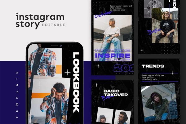 Instagram平台男士时尚潮牌服饰品牌故事推广设计素材 Instagram Story Template