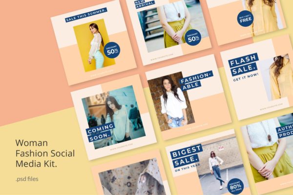 女性时尚服装品牌社交媒体新媒体推广设计素材包 Social Media Kit Woman Fashion