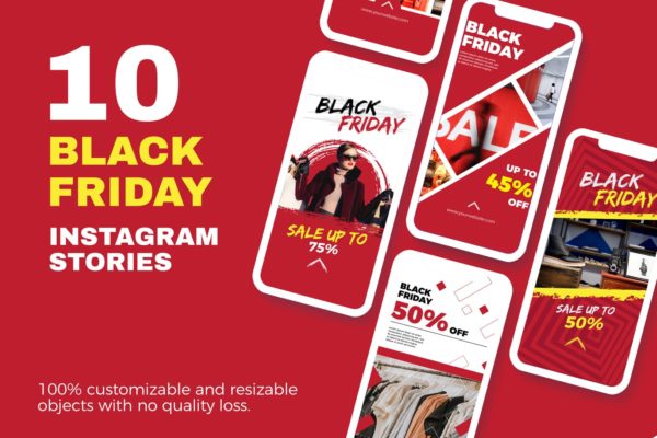10款Instagram社交平台黑色星期五促销广告设计模板蚂蚁素材精选 Black Friday Instagram Stories