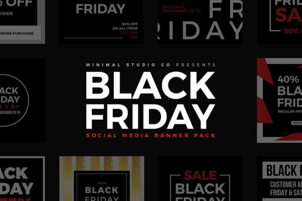 社交自媒体黑色星期五折扣活动广告Banner模板蚂蚁素材精选v1 Black Friday Social Media Banners V1