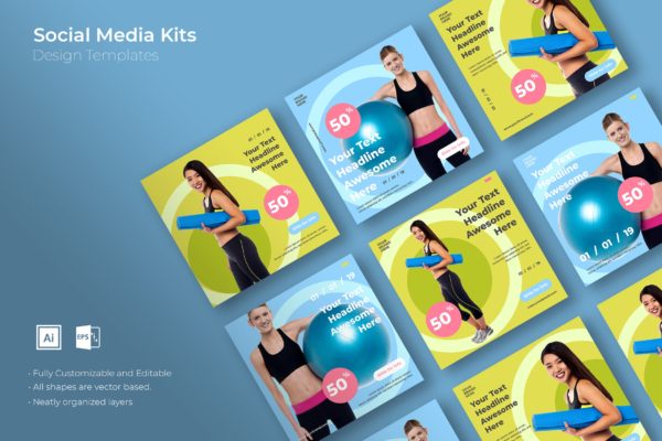 瑜伽培训课程社交推广设计模板第一素材精选v27 SRTP – Social Media Kit.27