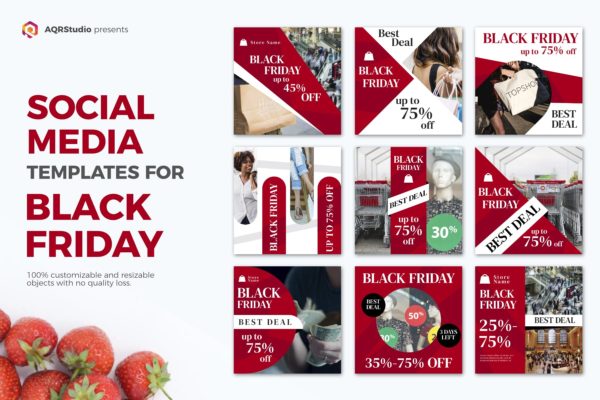 黒五折扣活动社交广告设计模板蚂蚁素材精选 Black Friday Social Media Posts