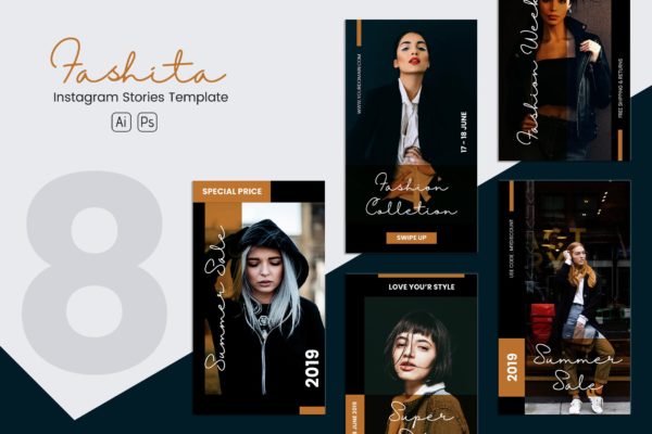 优雅时尚主题Instagram品牌故事策划PSD&AI设计模板第一素材精选 Elegant Fashion Instagram Stories PSD & AI