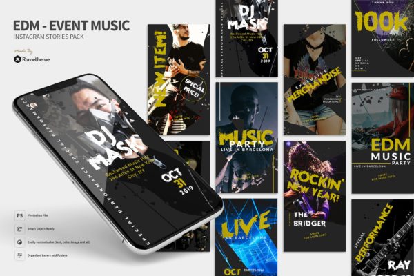 音乐主题活动Instagram社交推广设计素材 EDM – Music Event Instagram Stories Pack RY