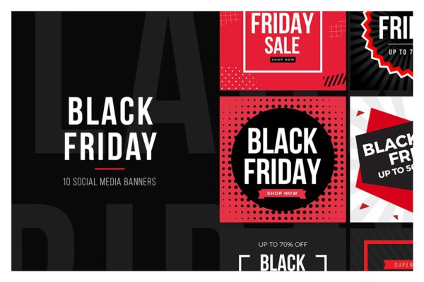 社交媒体黒五购物节促销广告Banner设计模板蚂蚁素材精选v3 Black Friday Social Media Banners V3