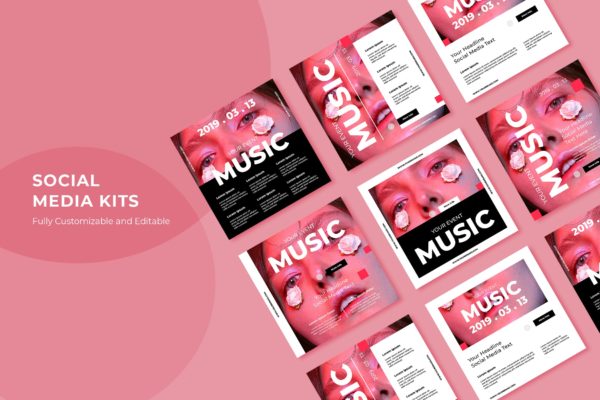 音乐主题社交网站推广设计素材包v48 SRTP – Social Media Kit.48