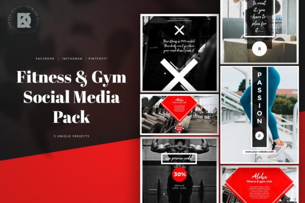 健身/健身房社交媒体横幅广告设计模板第一素材精选 Fitness & Gym Social Media Banners Pack