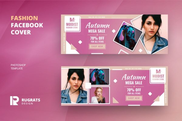 时尚品牌换季促销Facebook主页广告模板蚂蚁素材精选 Fashion R1 Facebook Cover Template