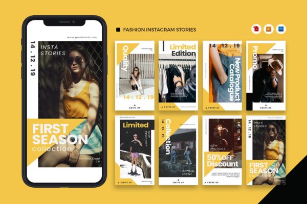 女性时尚品牌Instagram社交推广素材包[AI&PSD] Fashion Instagram Stories AI and PSD