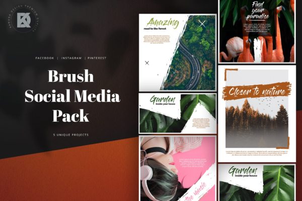 画笔笔刷设计风格社交新媒体设计素材包 Brush Social Media Pack