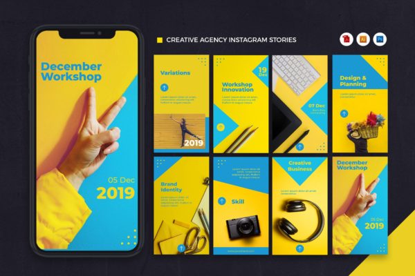 创意代理机构Instagram品牌推广设计模板蚂蚁素材精选[AI&PSD] Creative Agency Instagram Stories AI and PSD