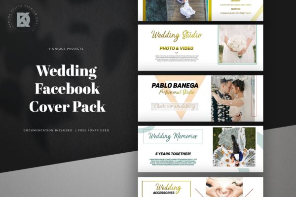 婚礼婚宴活动邀请Facebook封面设计模板第一素材精选 Wedding Facebook Cover Kit