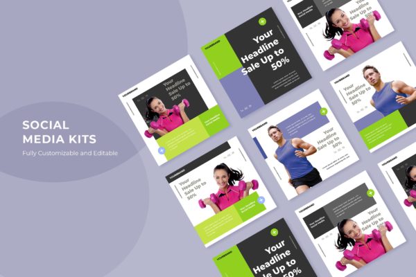 体育运动器械品牌社交推广设计素材包v66 SRTP – Social Media Kit.66