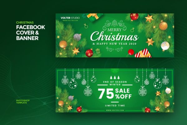 圣诞节季末促销活动Facebook封面/Banner广告设计模板蚂蚁素材精选 Christmas Facebook Cover & Banner