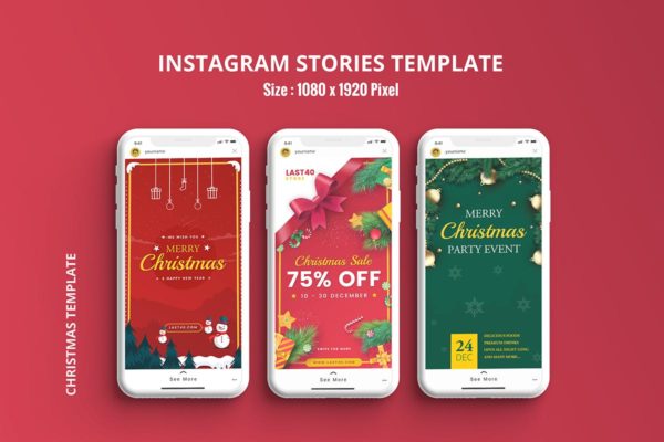 Instagram社交平台圣诞节主题促销活动广告设计模板蚂蚁素材精选 Christmas Instagram Stories Template