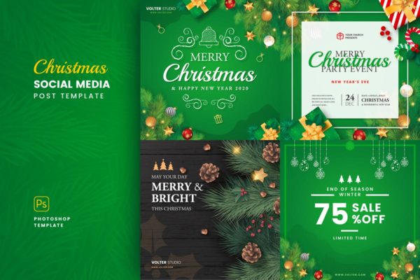 圣诞节年终大促活动社交广告设计模板第一素材精选 Christmas Social Media Post Template