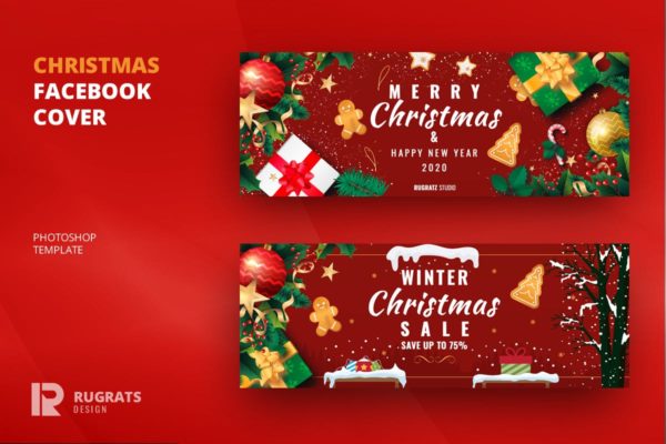 Facebook社交平台圣诞节主题封面/Banner设计模板蚂蚁素材精选 Christmas R1 Facebook Cover & Banner